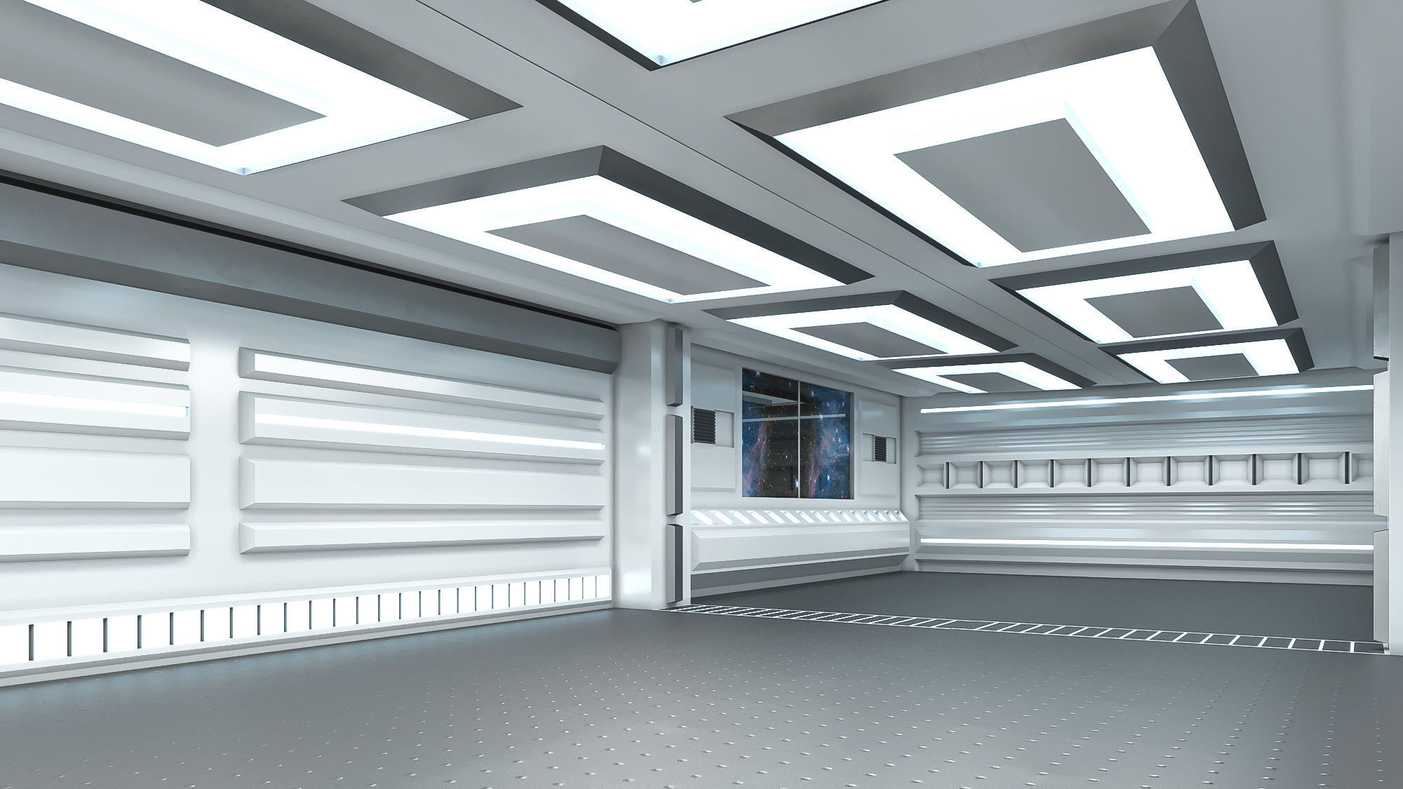 low poly spaceship interior hall Low-poly 3D model_2
