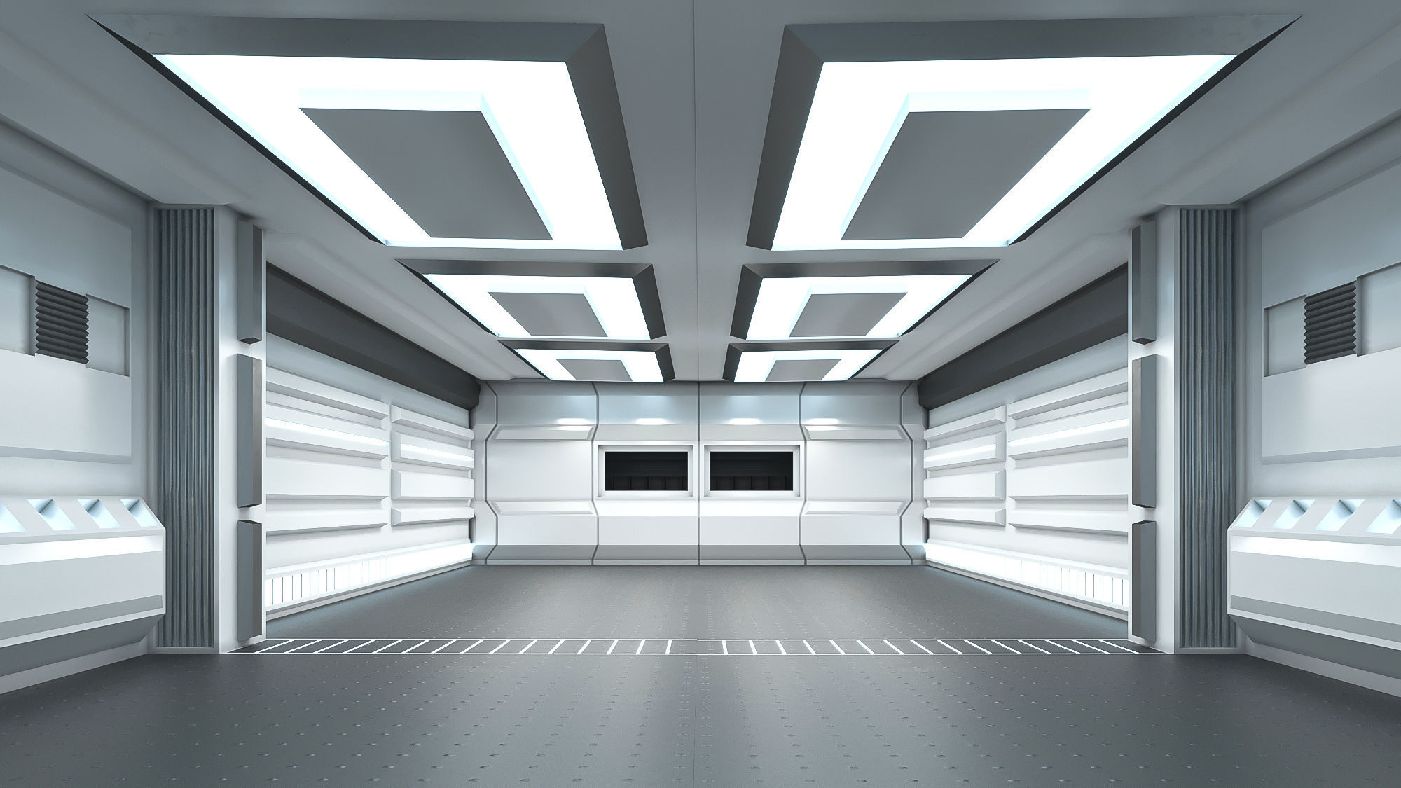 low poly spaceship interior hall Low-poly 3D model_4