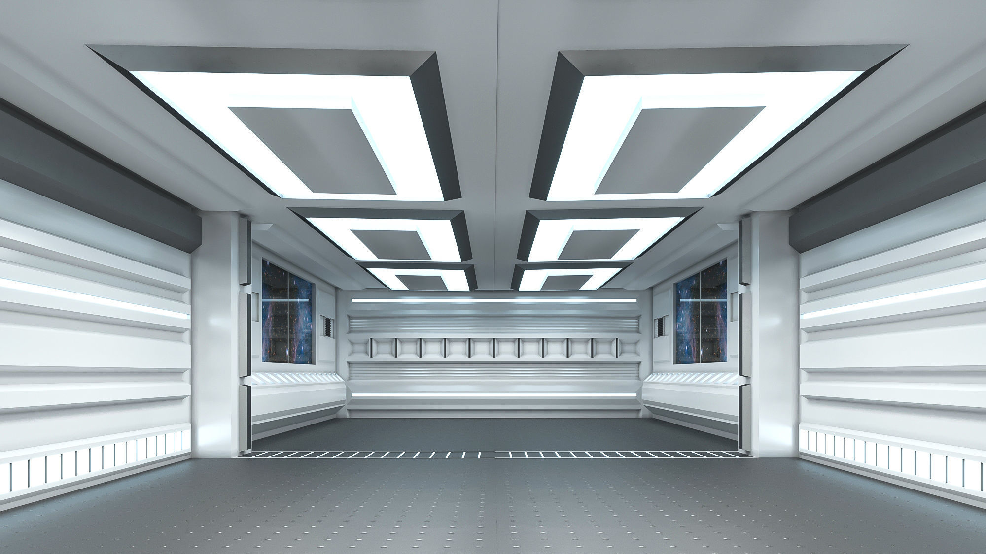 low poly spaceship interior hall Low-poly 3D model_3