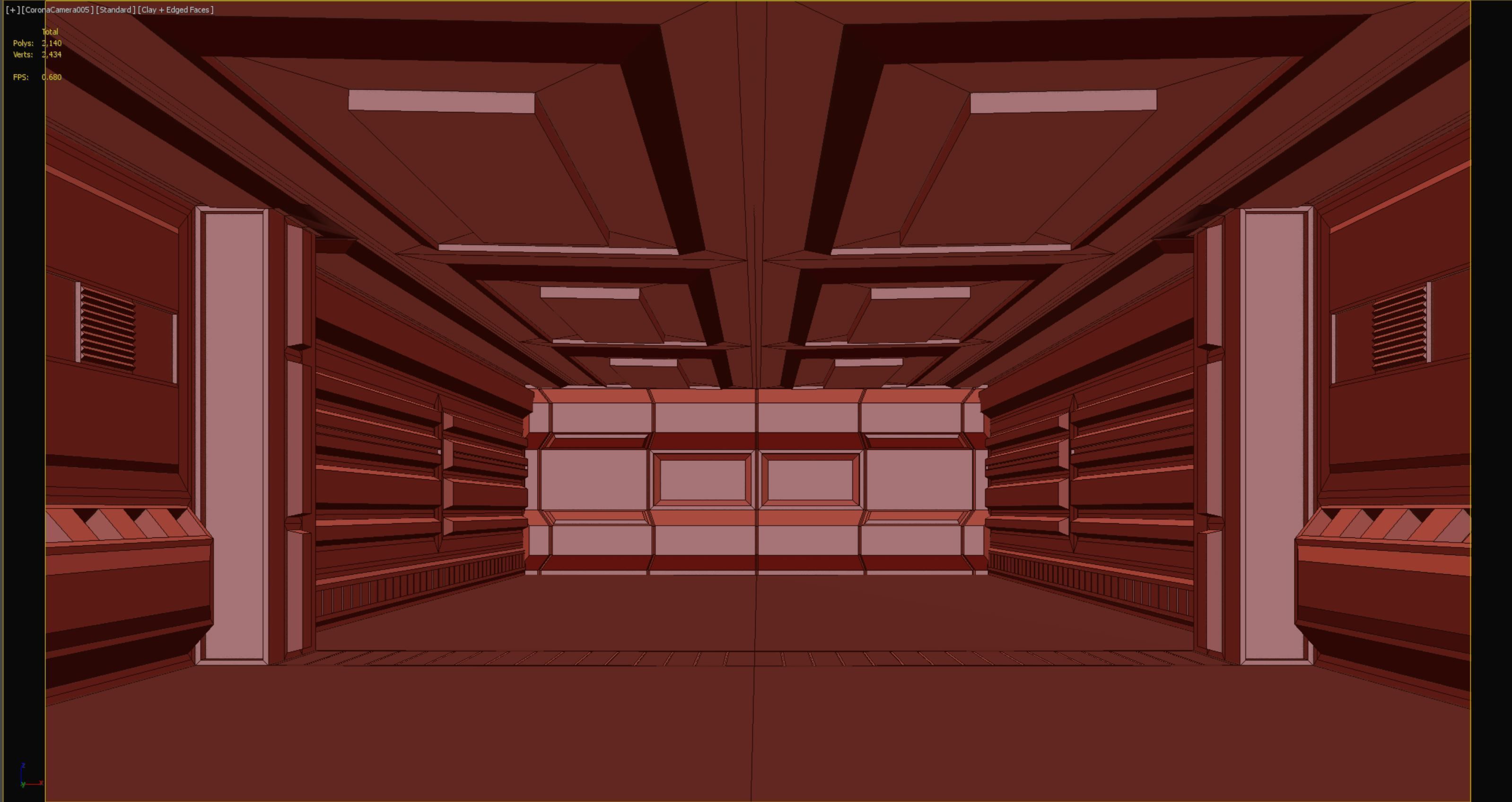 low poly spaceship interior hall Low-poly 3D model_6