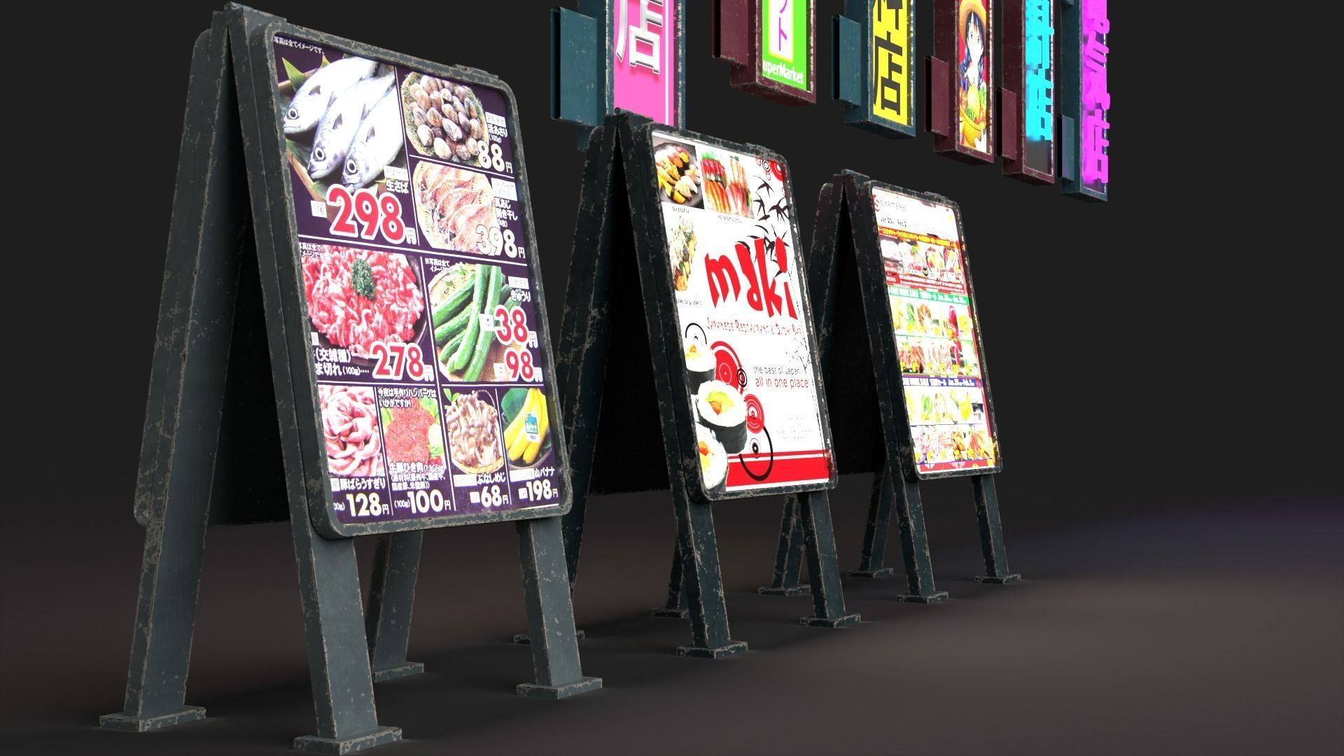 Japanese Neon Signs Low-poly 3D model_2