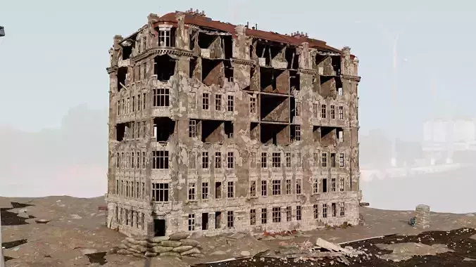 8K and 4K mixed Detailed Ruined Building Low-poly 3D model