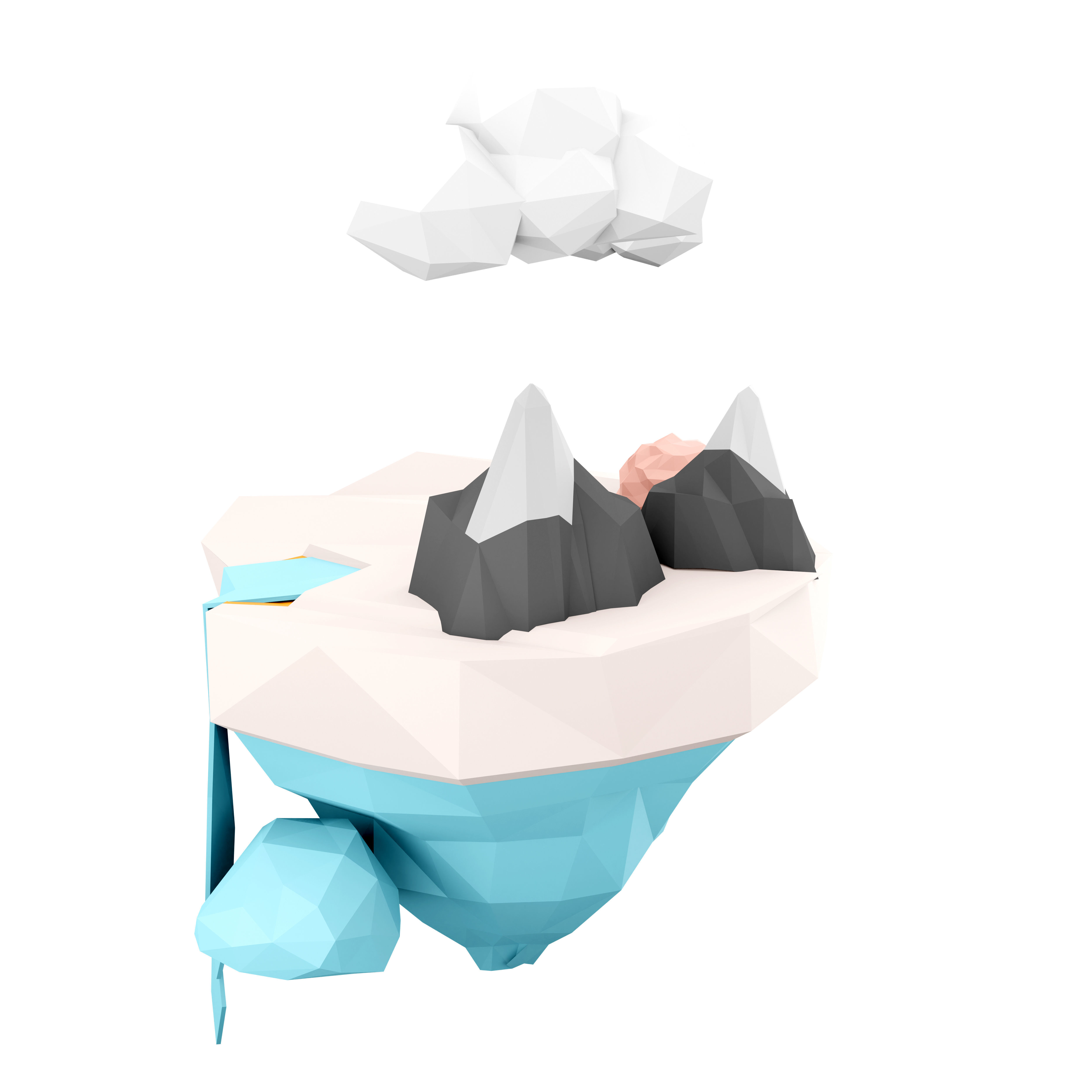 3d  fantasy white island flying in weightlessness icon 3D model_4