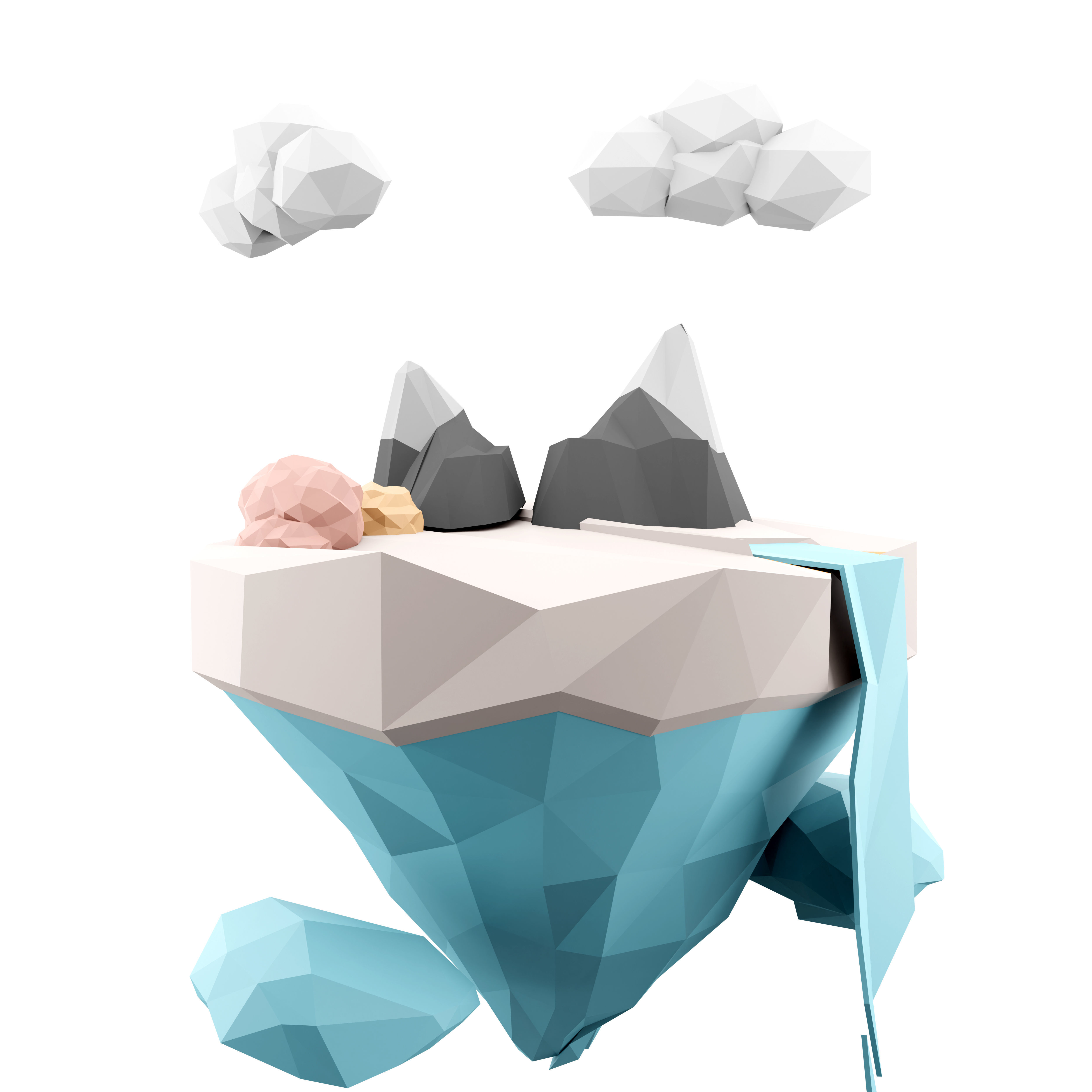 3d  fantasy white island flying in weightlessness icon 3D model_3