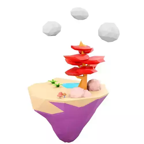 3d  flying land with beautiful landscape icons