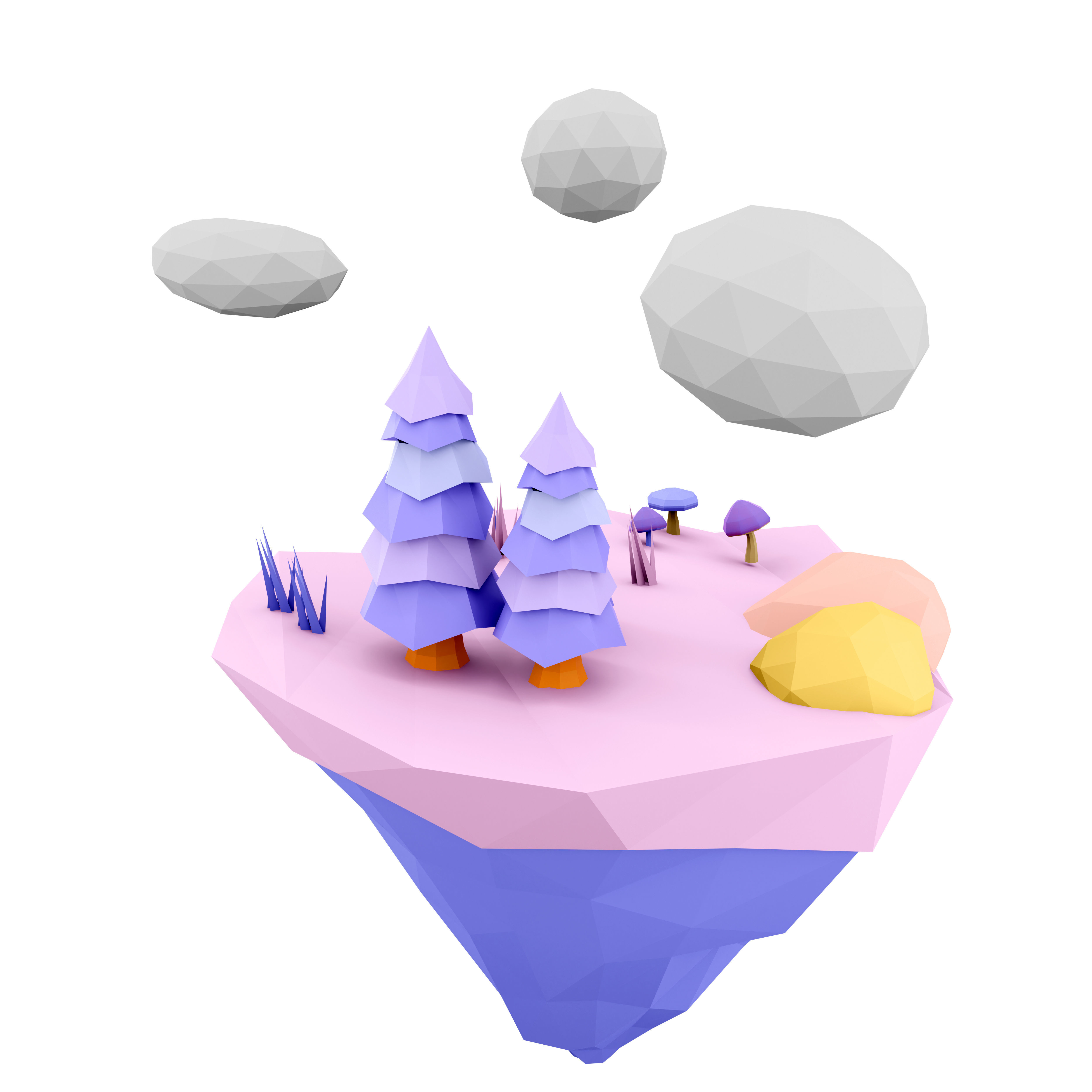 3d  purple flying island icon 3D model_2
