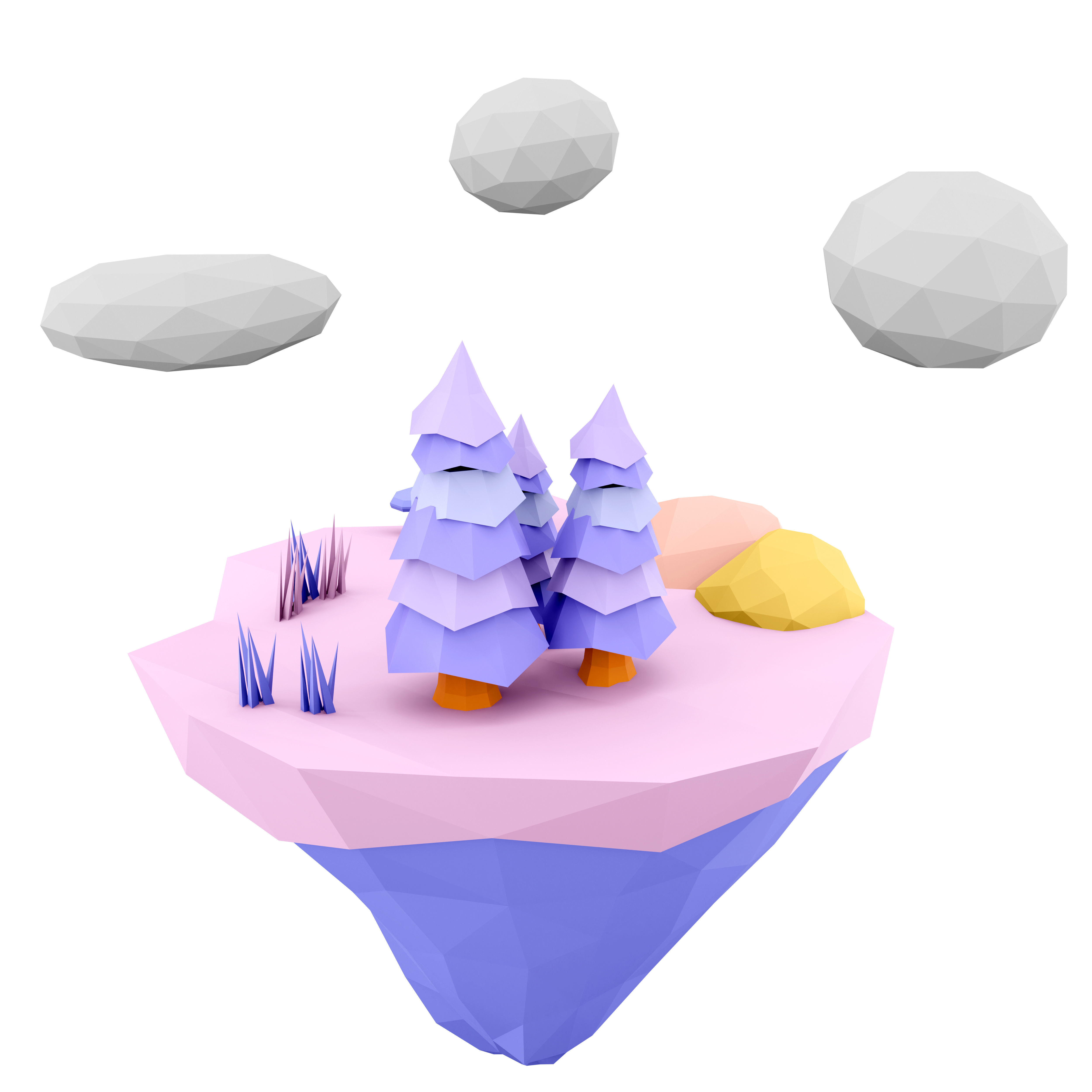 3d  purple flying island icon 3D model_3