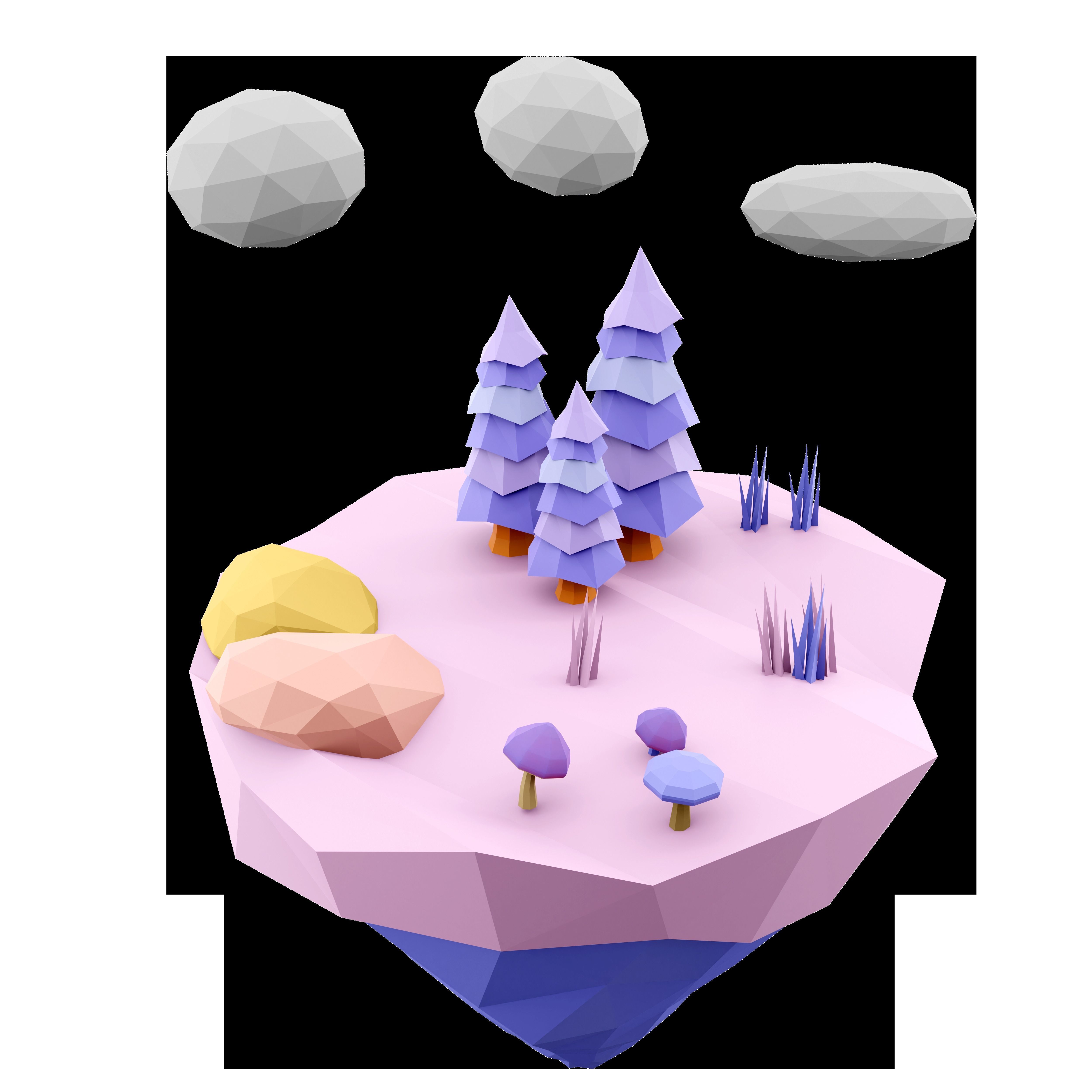 3d  purple flying island icon 3D model_1