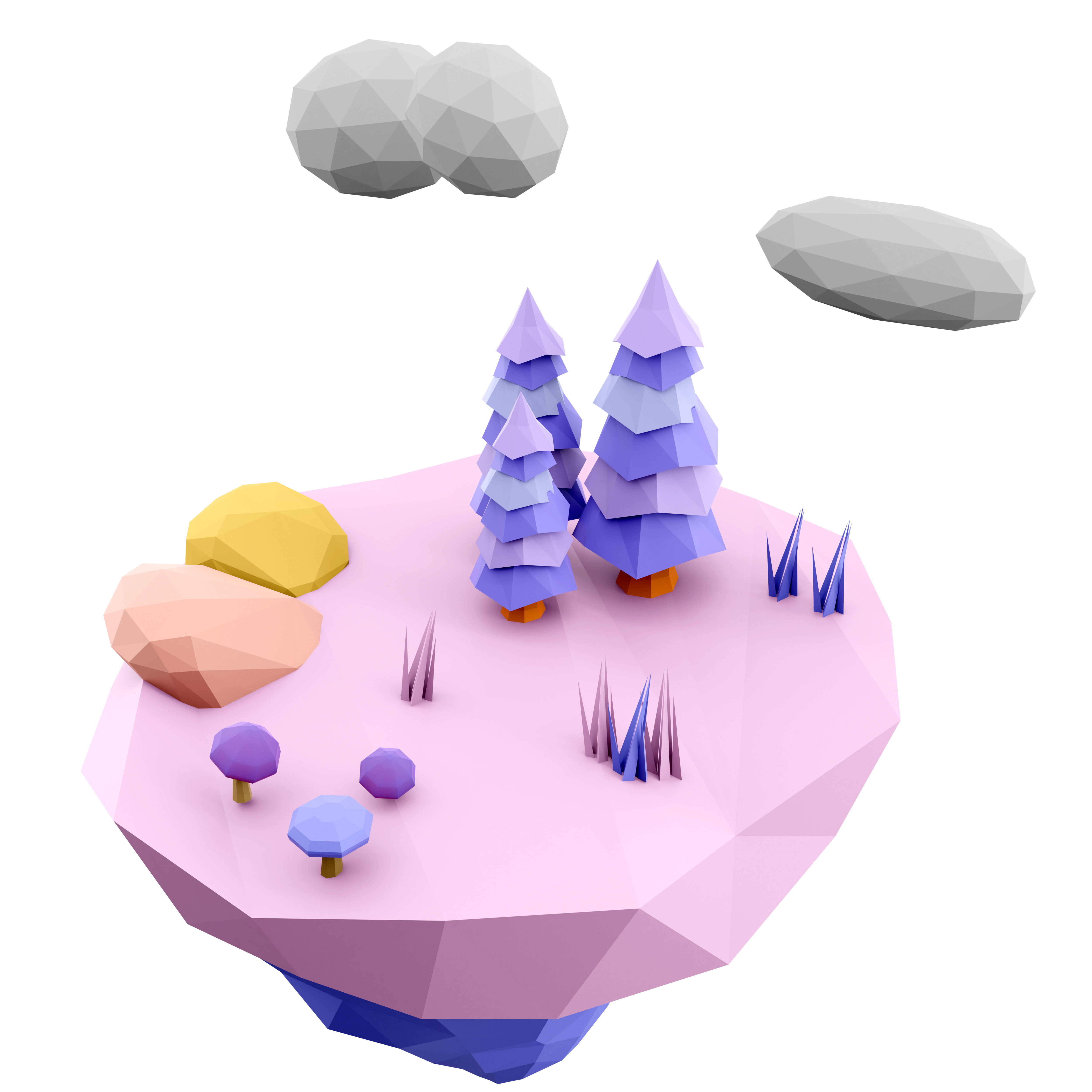 3d  purple flying island icon 3D model_4