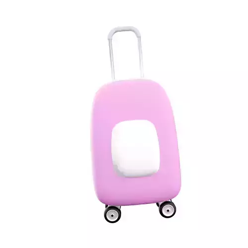 3d pink suitcase with wheels icon