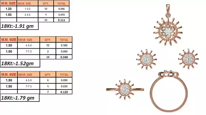 Light Weight Ring Pendant Earring Set STL OBJ FBX JCD Details