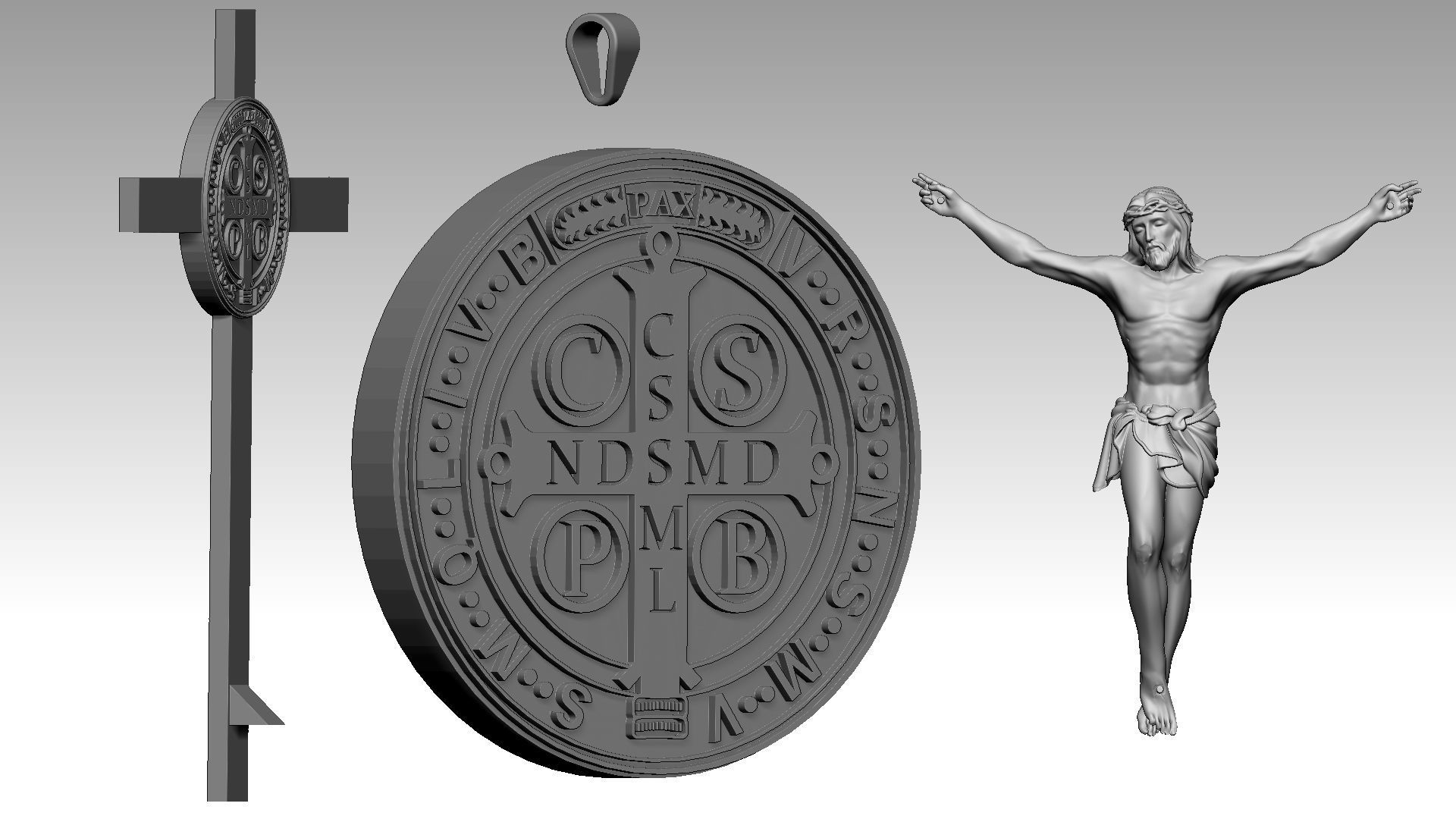 The Exorcism Cross with medal of Saint Benedict 3D print model_11