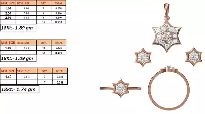 Light Weight Ring Pendant Earring Set STL OBJ FBX JCD Details
