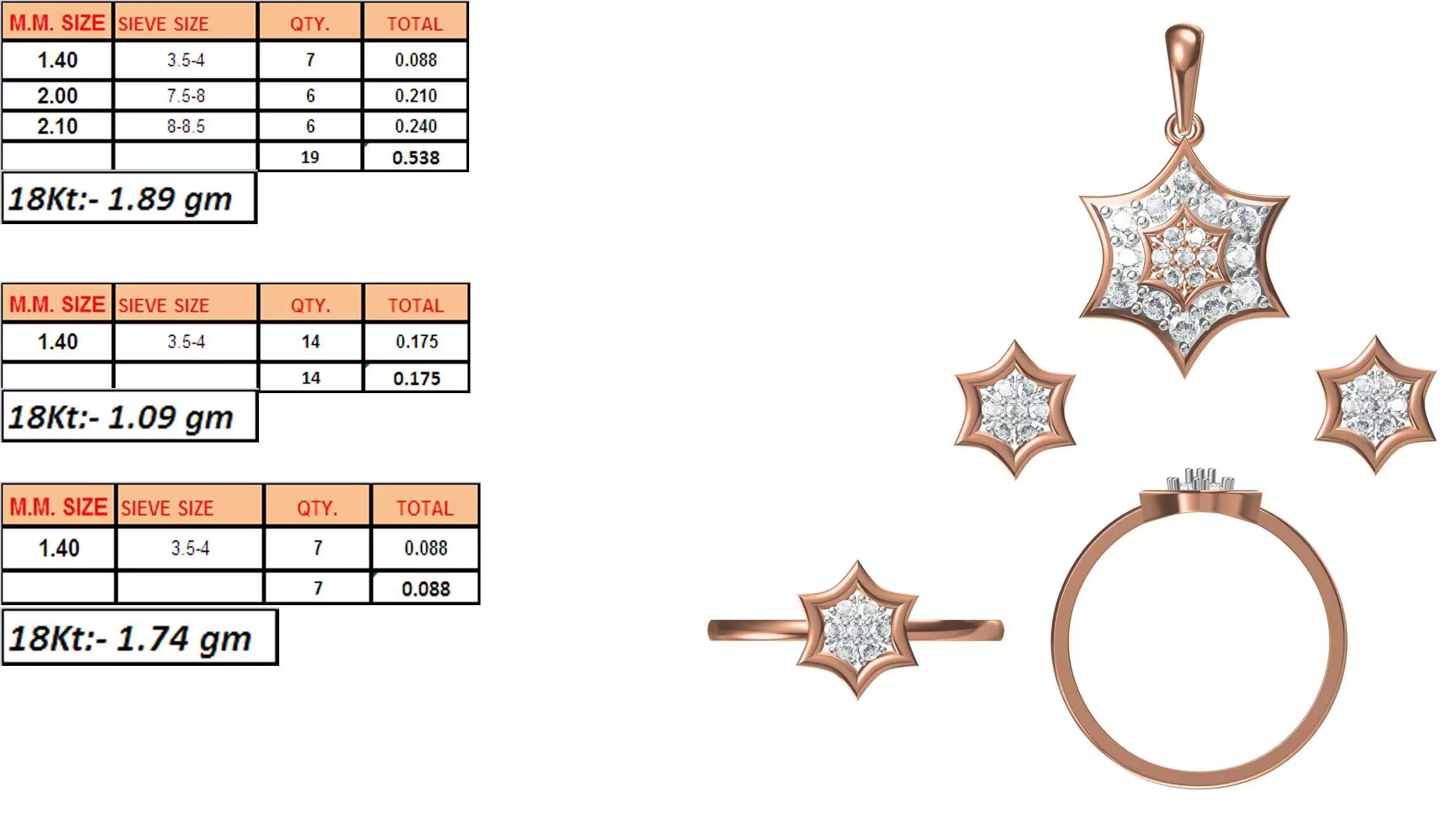 Light Weight Ring Pendant Earring Set STL OBJ FBX JCD Details 3D print model_0