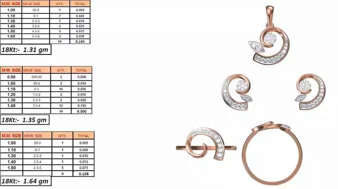 Light Weight Ring Pendant Earring Set STL OBJ FBX JCD Details