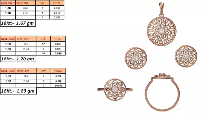 Light Weight Ring Pendant Earring Set STL OBJ FBX JCD Details