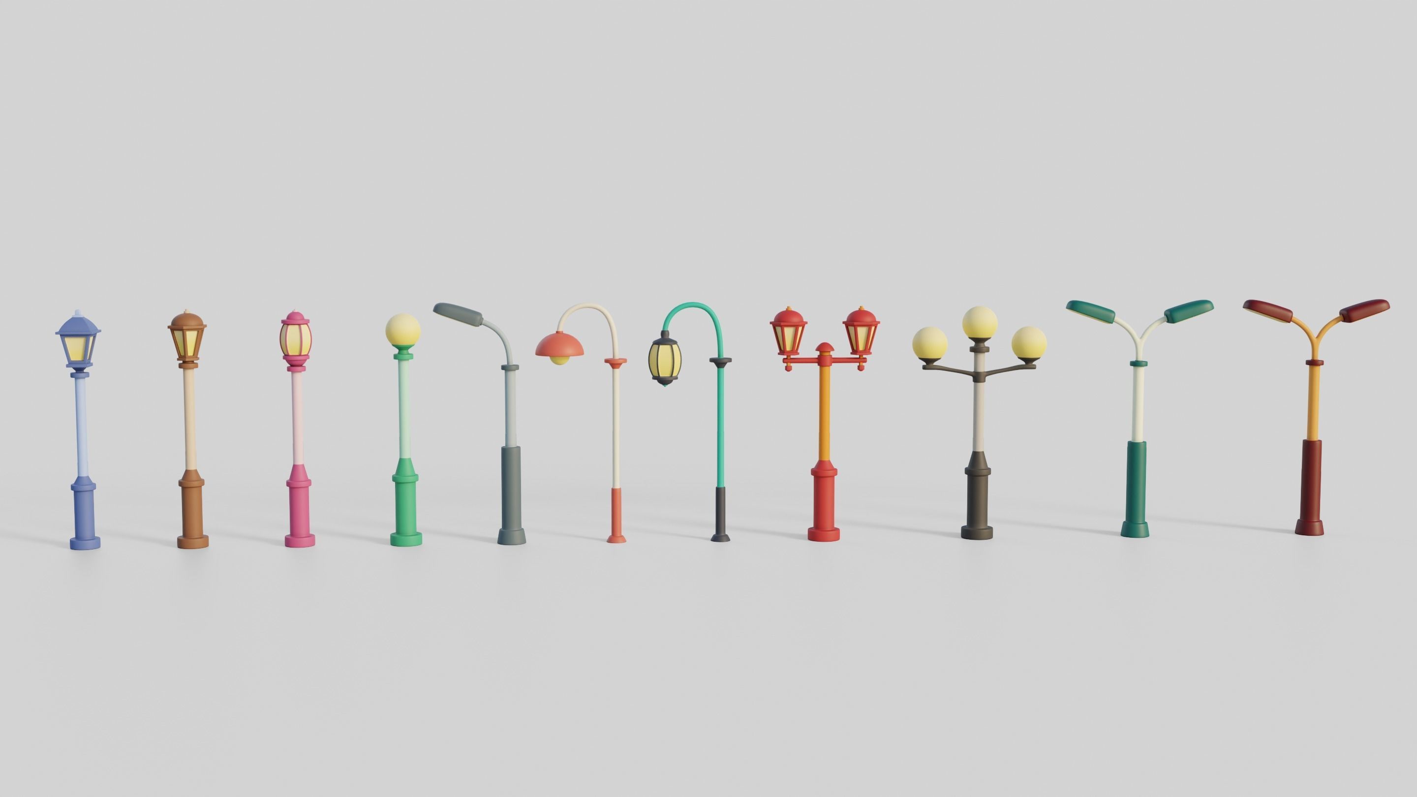 Cartoon Street Lights Collection Low-poly 3D model_1