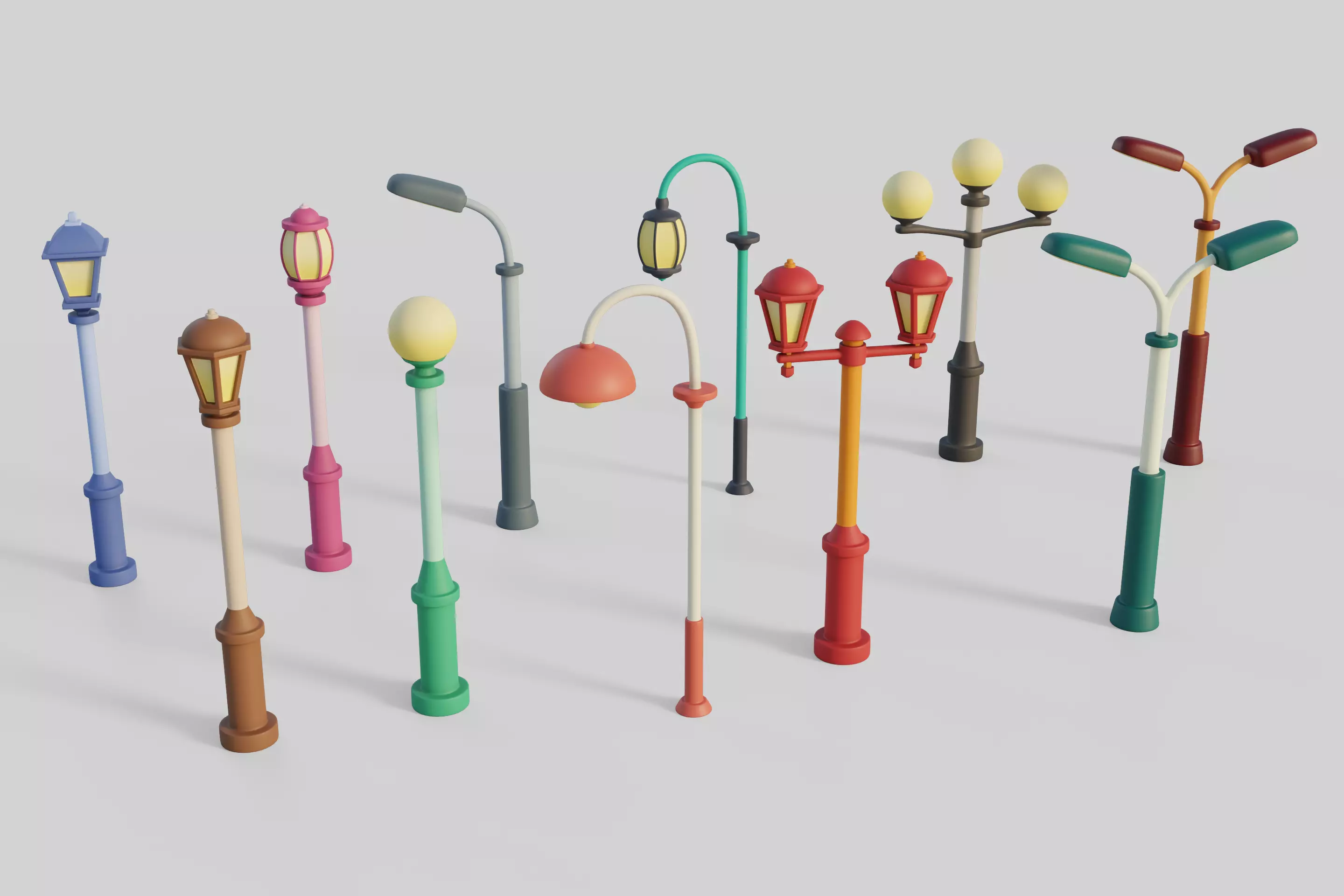 Cartoon Street Lights Collection Low-poly 3D model_0