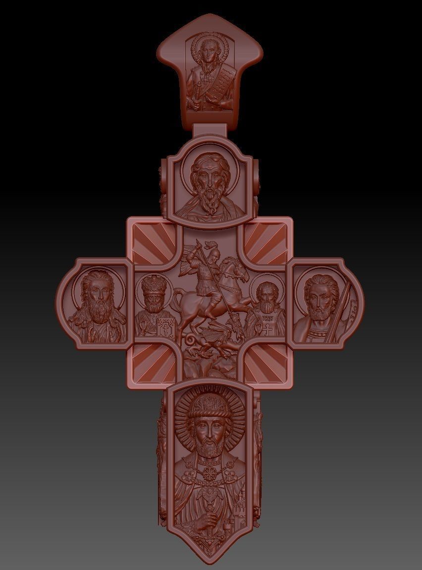 Jewelry cross with icons 3D print model_1