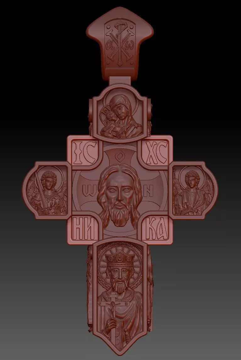 Jewelry cross with icons 3D print model_0