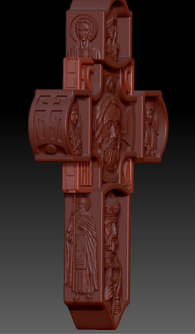Jewelry cross with icons 3D print model_3