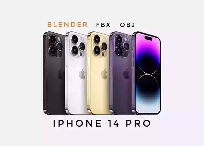I PHONE 14 PRO - ALL COLOUR - GOLD SILVER  DEEPPURPLE SPACEBLACK Low-poly 3D model