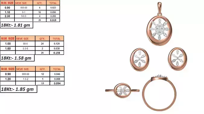 Light Weight Ring Pendant Earring Set STL OBJ FBX JCD Details