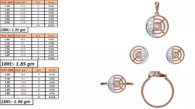 Light Weight Ring Pendant Earring Set STL OBJ FBX JCD Details