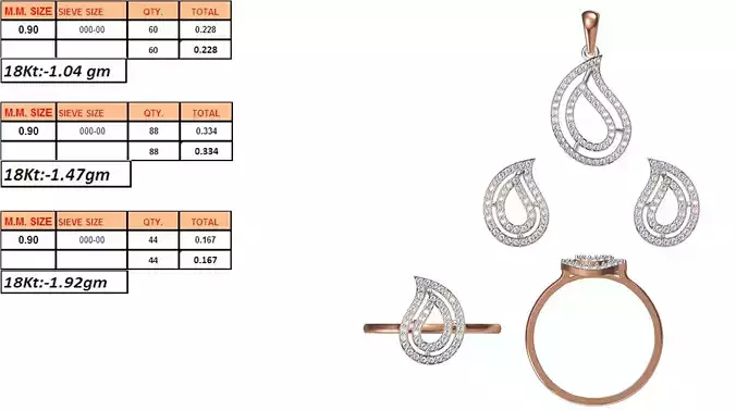 Light Weight Ring Pendant Earring Set STL OBJ FBX JCD Details