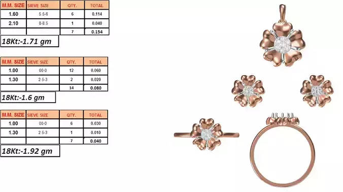 Light Weight Ring Pendant Earring Set STL OBJ FBX JCD Details