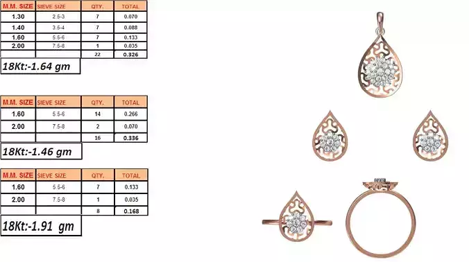 Light Weight Ring Pendant Earring Set STL OBJ FBX JCD Details