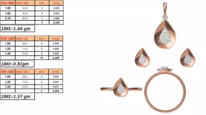 Light Weight Ring Pendant Earring Set STL OBJ FBX JCD Details