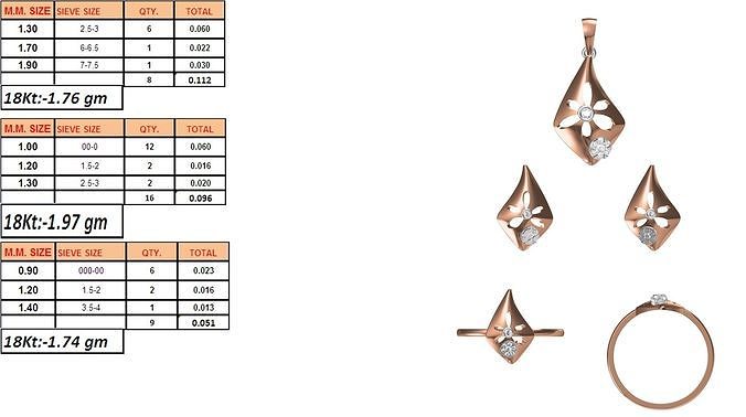 Light Weight Ring Pendant Earring Set STL OBJ FBX JCD Details 3D print model