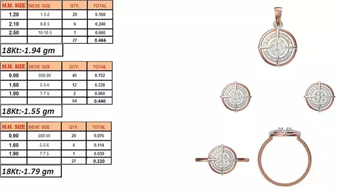 Light Weight Ring Pendant Earring Set STL OBJ FBX JCD Details