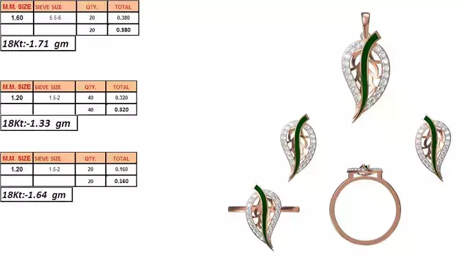 Light Weight Ring Pendant Earring Set STL OBJ FBX JCD Details