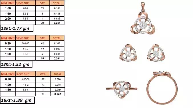 Light Weight Ring Pendant Earring Set STL OBJ FBX JCD Details
