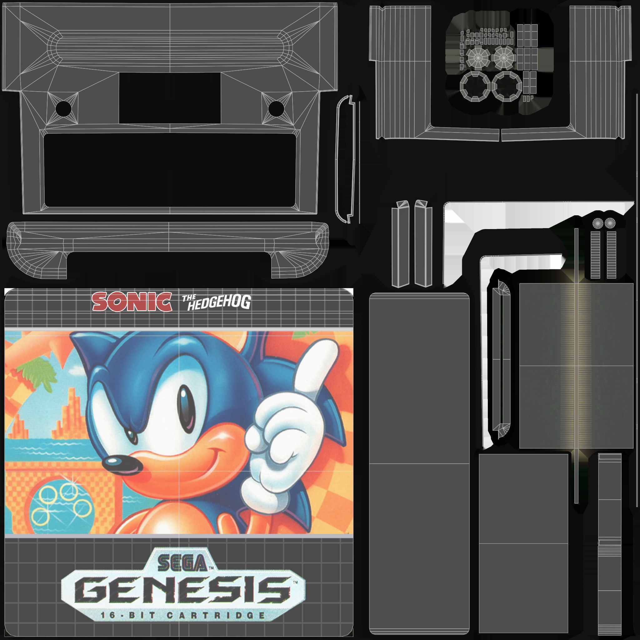 Sega Mega Drive Genesis Low-poly 3D model_29