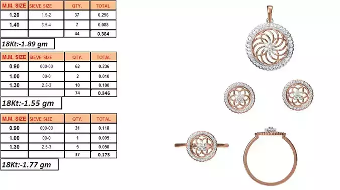 Light Weight Ring Pendant Earring Set STL OBJ FBX JCD Details