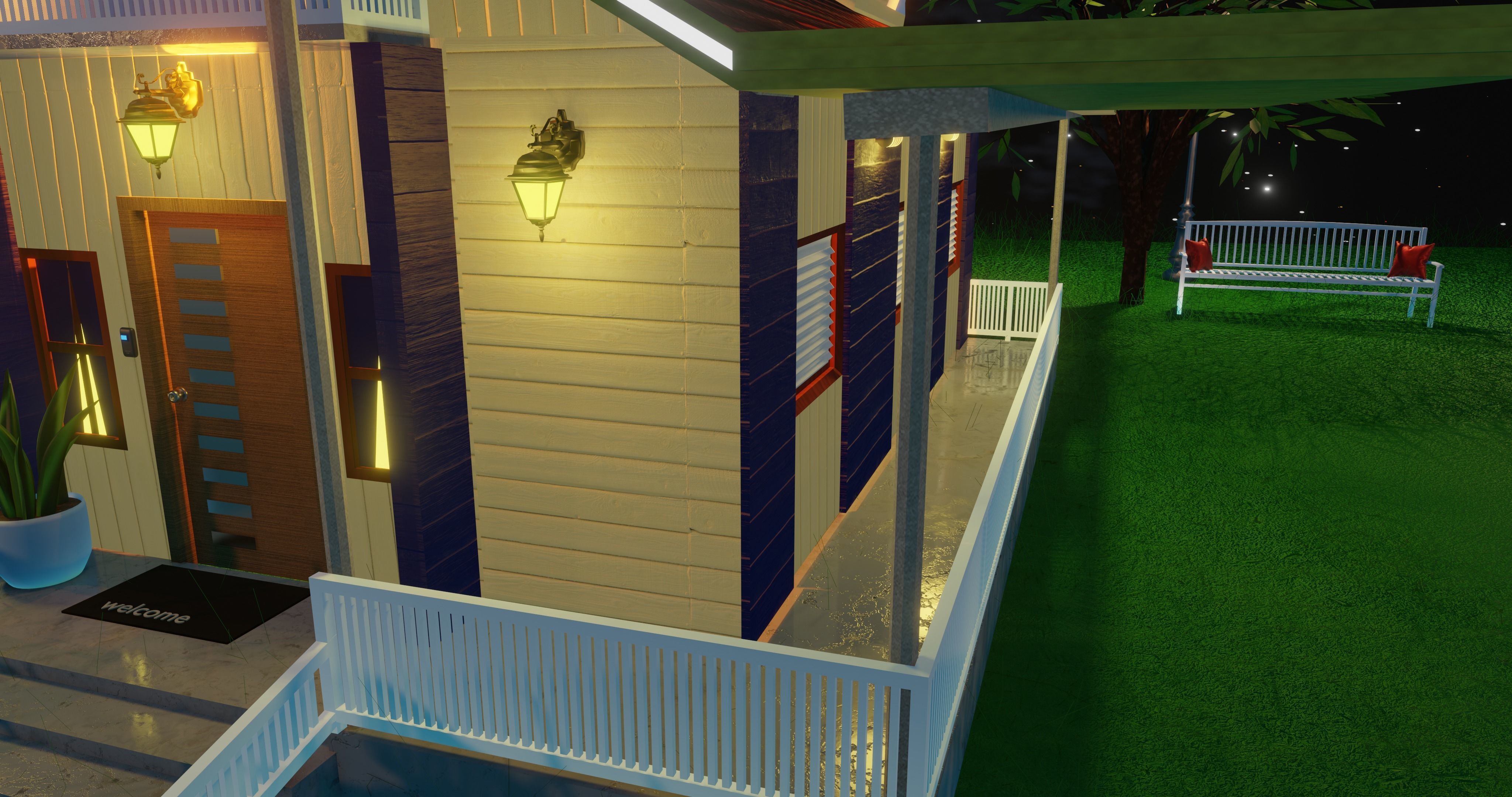 House at night with a starry sky landscape 3D model_7