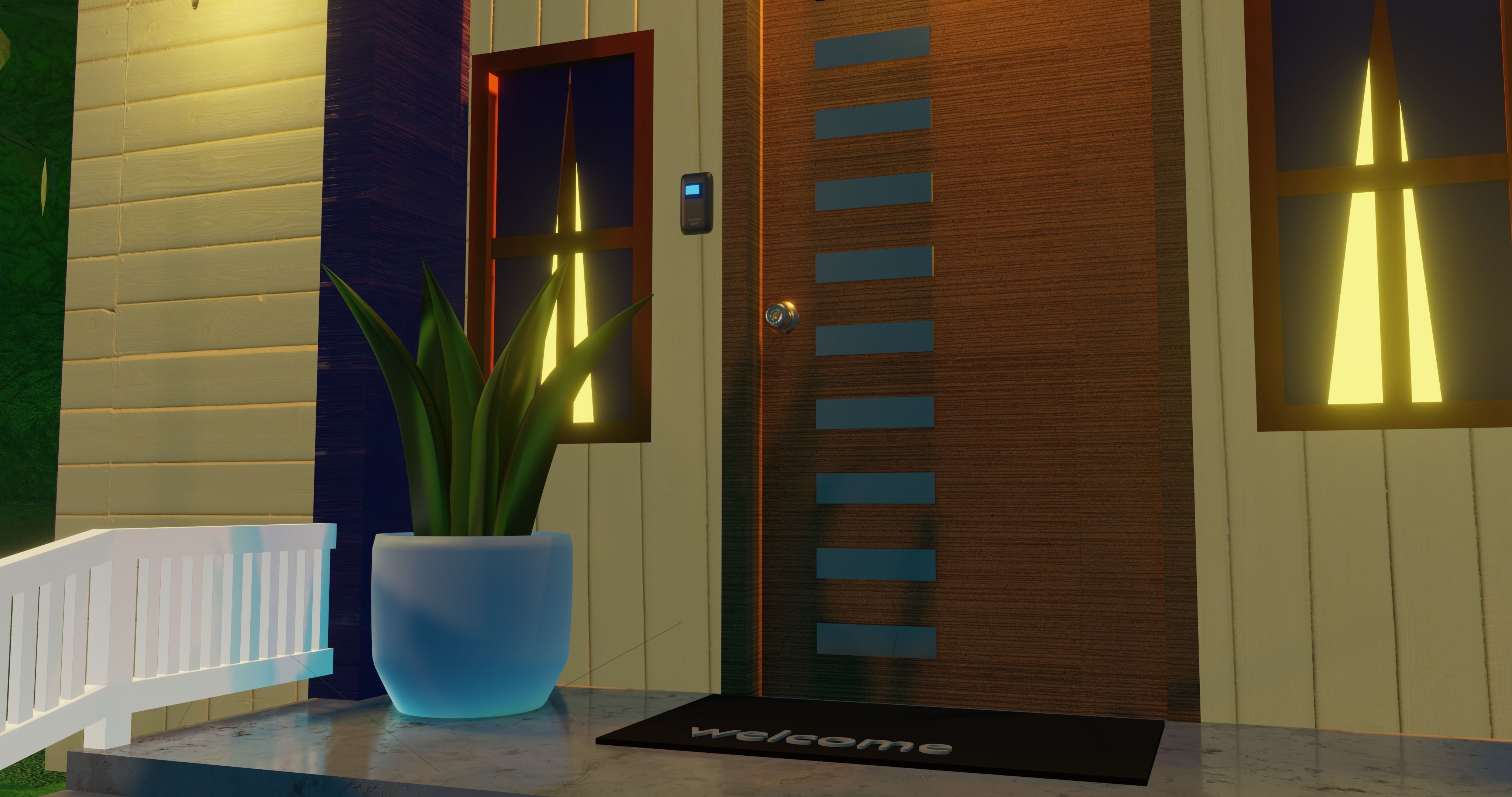 House at night with a starry sky landscape 3D model_2