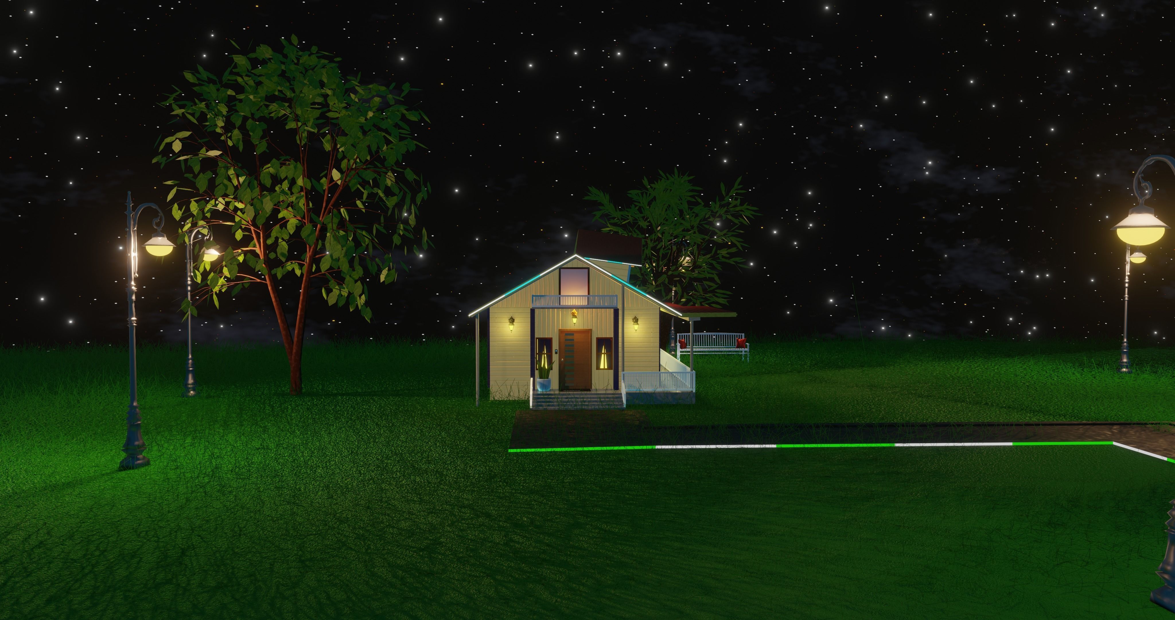House at night with a starry sky landscape 3D model_5