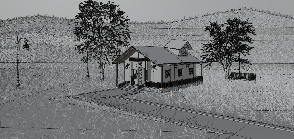 House at night with a starry sky landscape 3D model_16