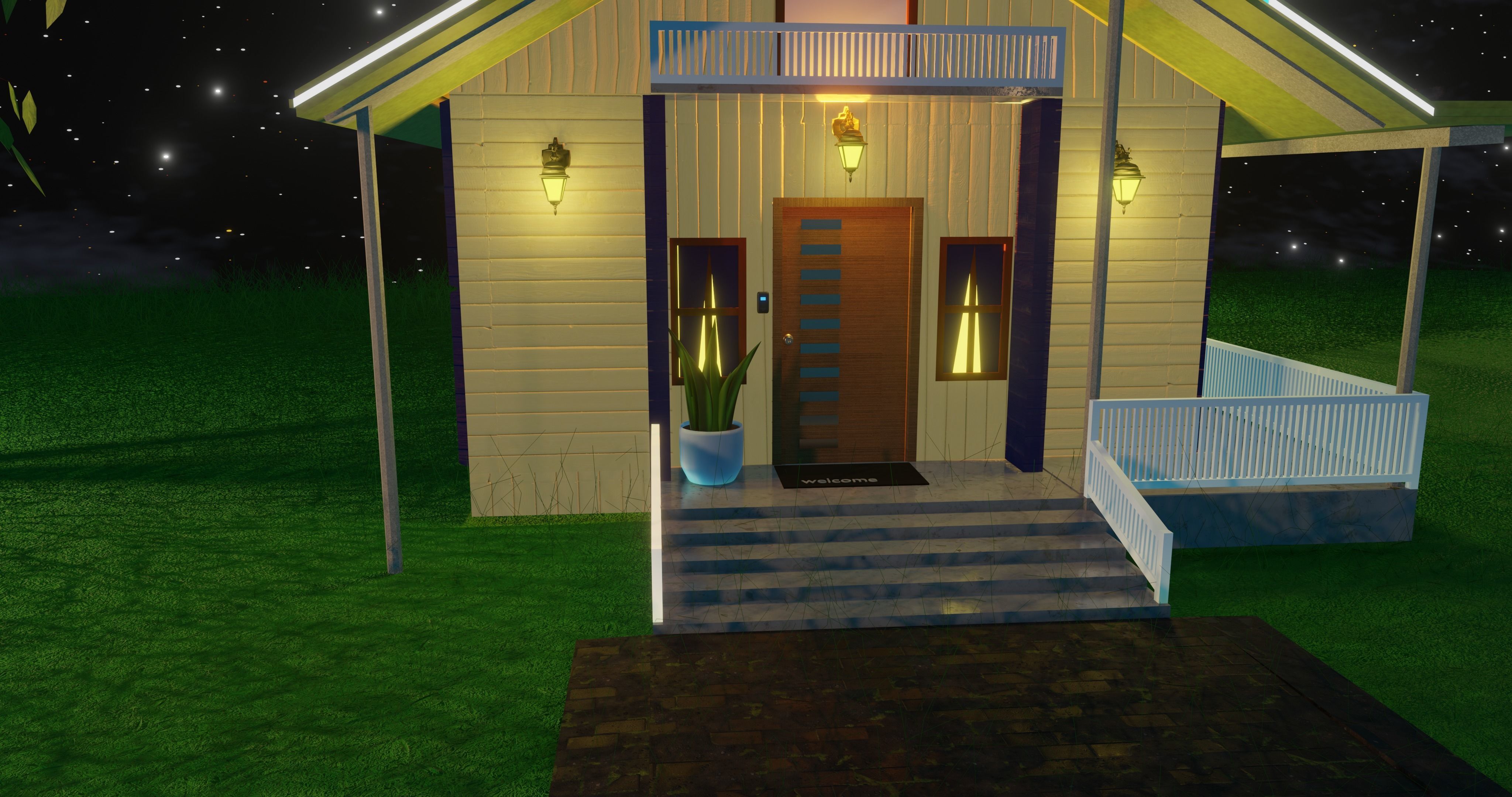House at night with a starry sky landscape 3D model_6
