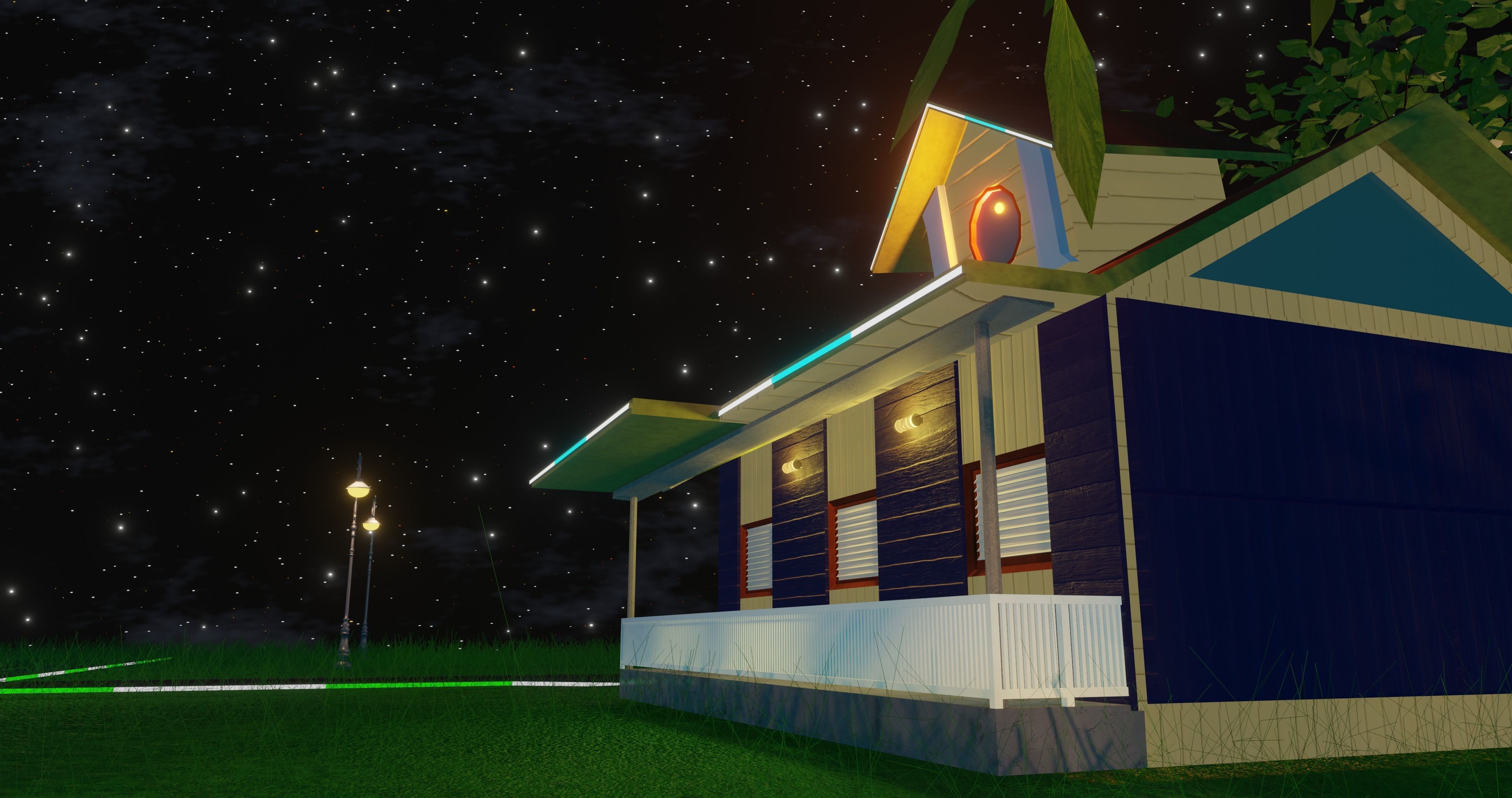 House at night with a starry sky landscape 3D model_8