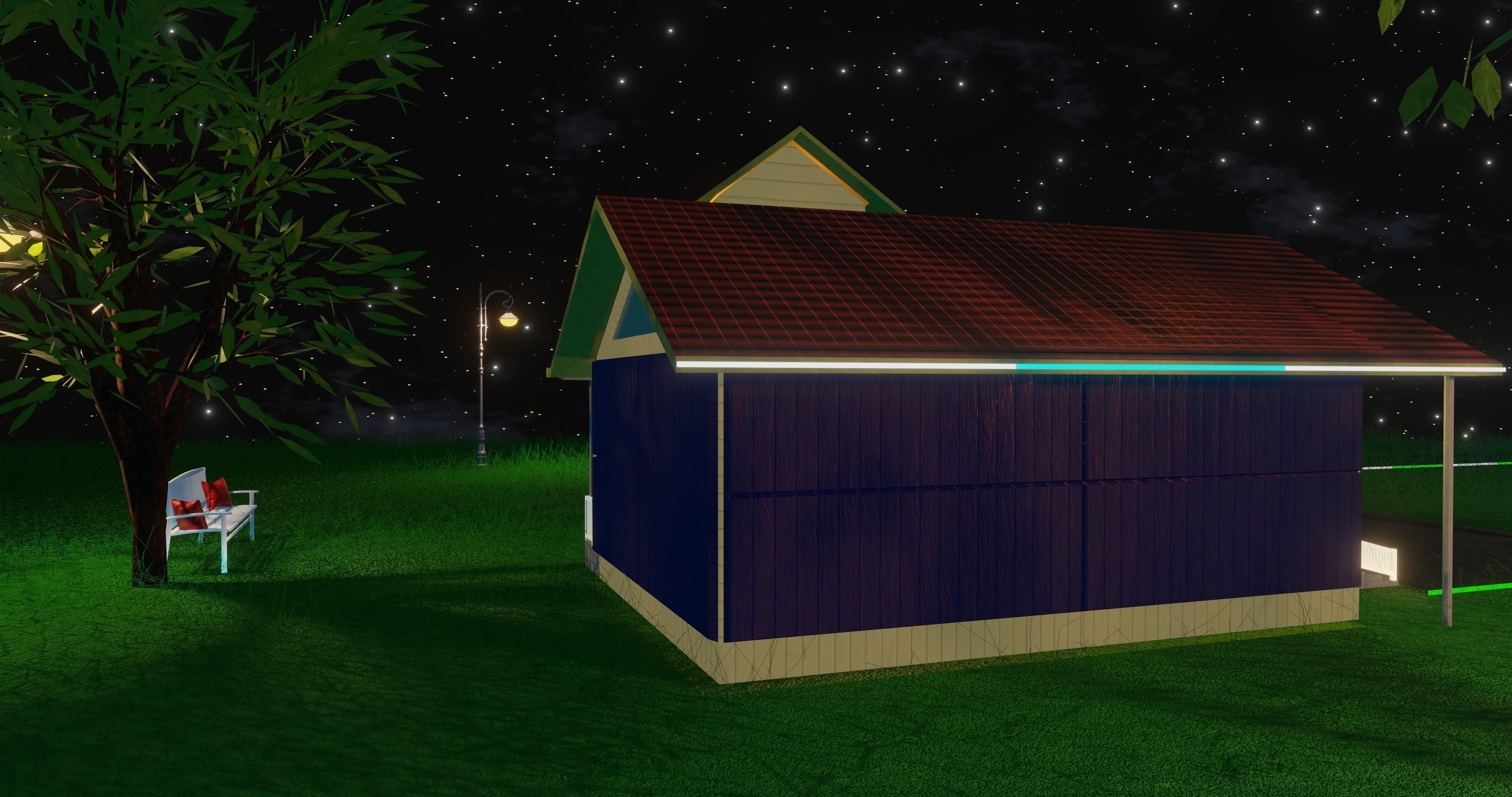 House at night with a starry sky landscape 3D model_9