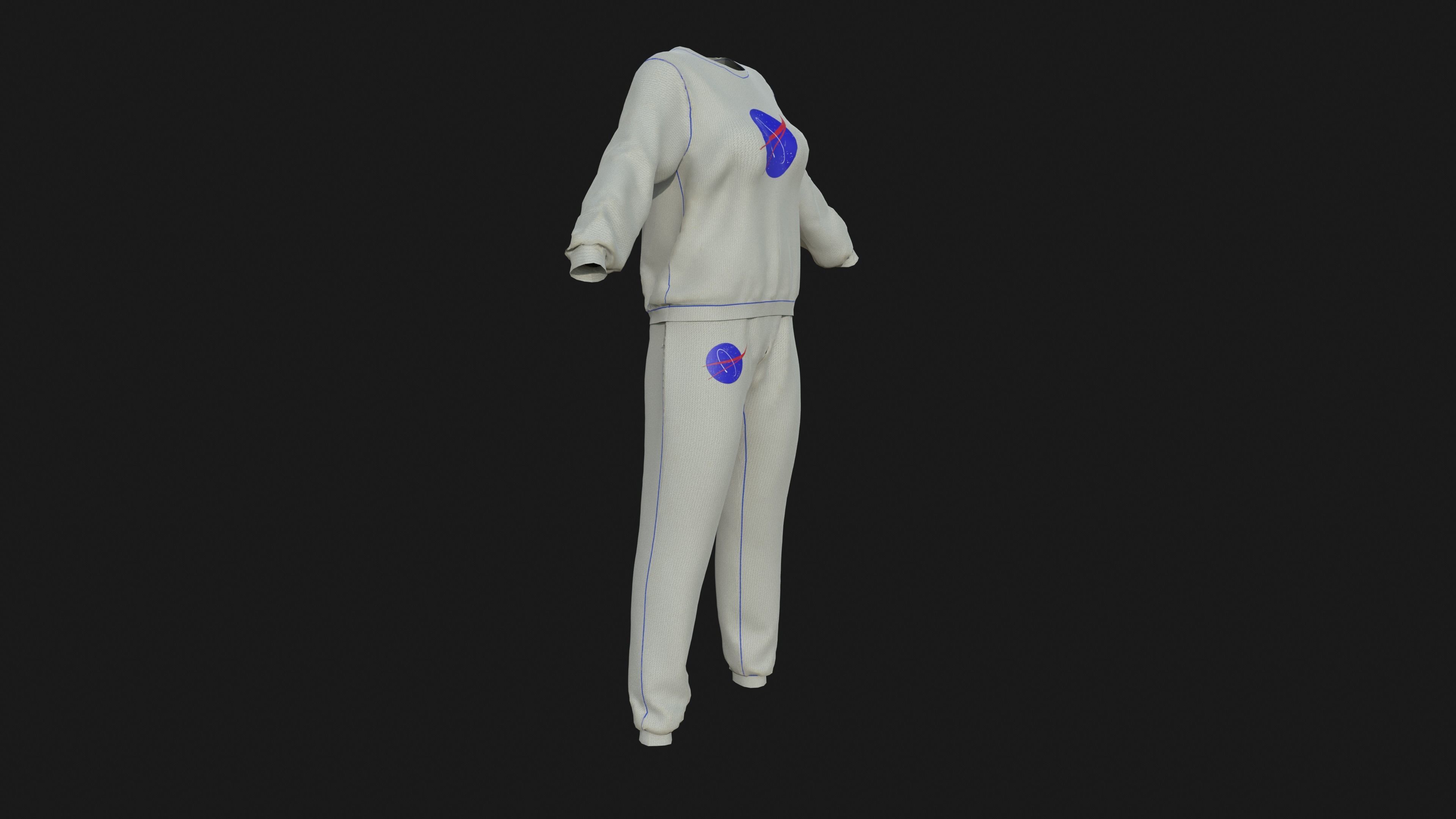 White Sweatsuit  Low-poly 3D model_3