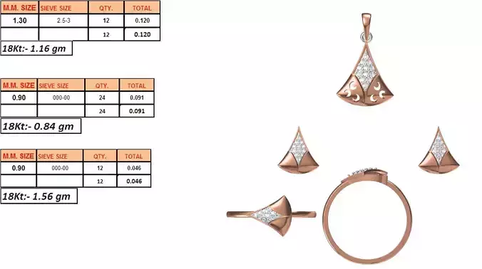 Light Weight Ring Pendant Earring Set STL OBJ FBX JCD Details