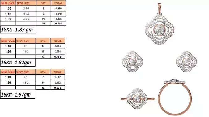 Light Weight Ring Pendant Earring Set STL OBJ FBX JCD Details