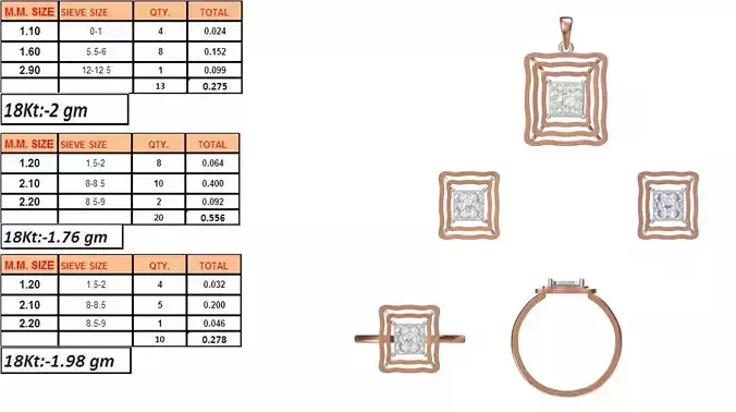 Light Weight Ring Pendant Earring Set STL OBJ FBX JCD Details