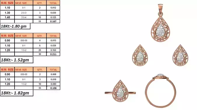 Light Weight Ring Pendant Earring Set STL OBJ FBX JCD Details